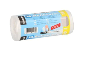 Müllbeutel mit Tragegriffen, HDPE 10 l 42 cm x 39,5 cm transparent